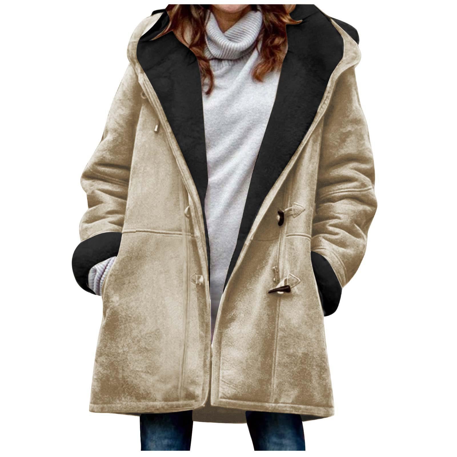 Suede Coat With Horn Buttons Fleece-lined For Warmth And Featuring Pockets