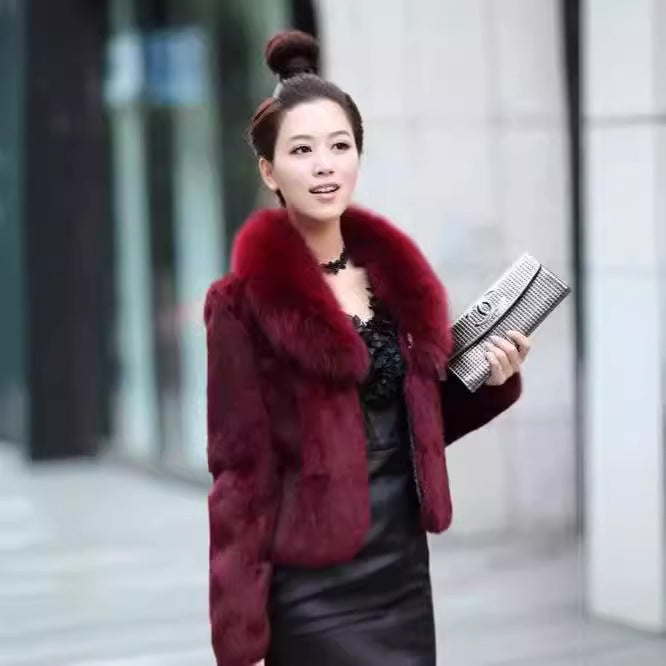 Womens Short Faux Rex Rabbit Fur Coat Slim Fit