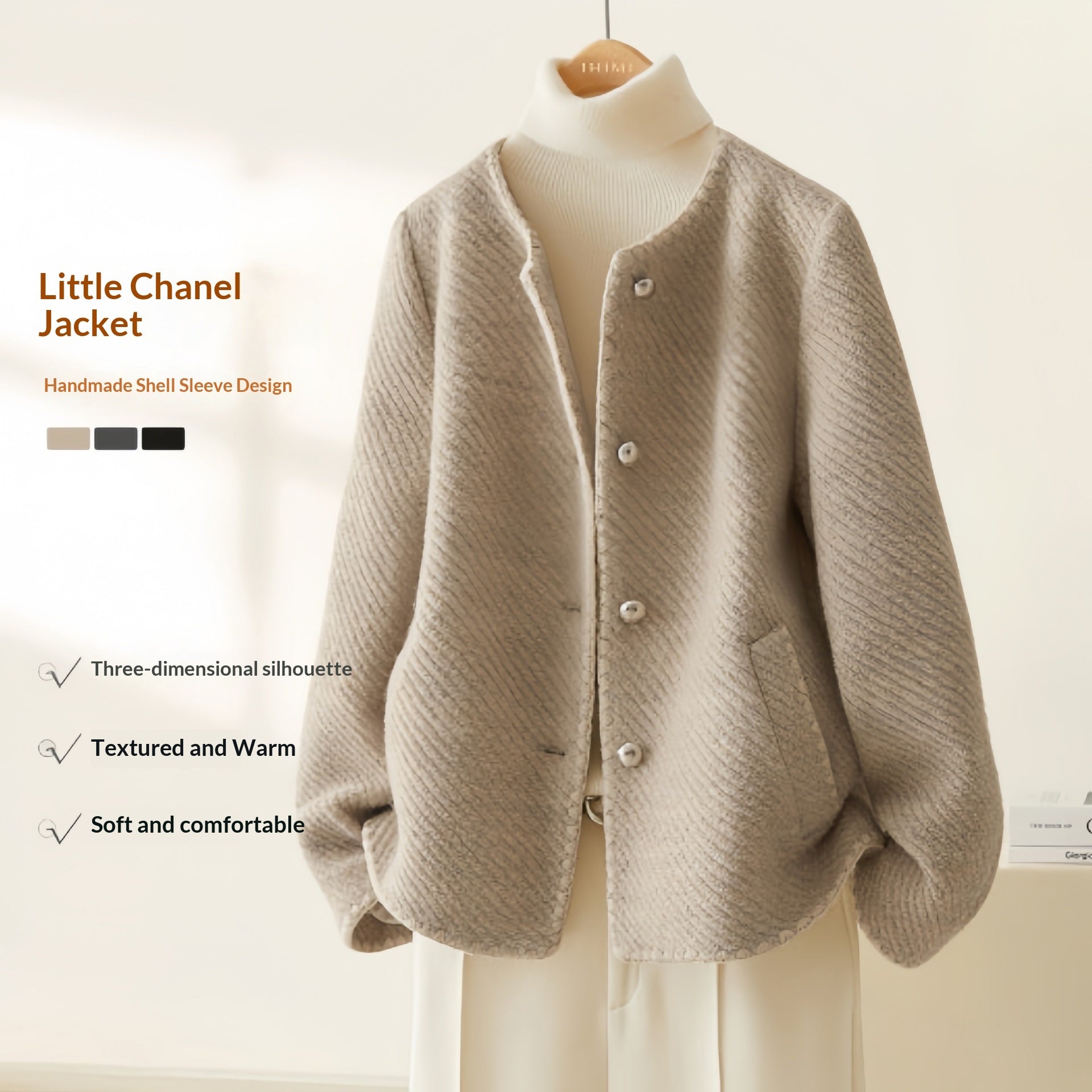 Womens Luxurious Shell-Sleeve Minimalist Wool Coat