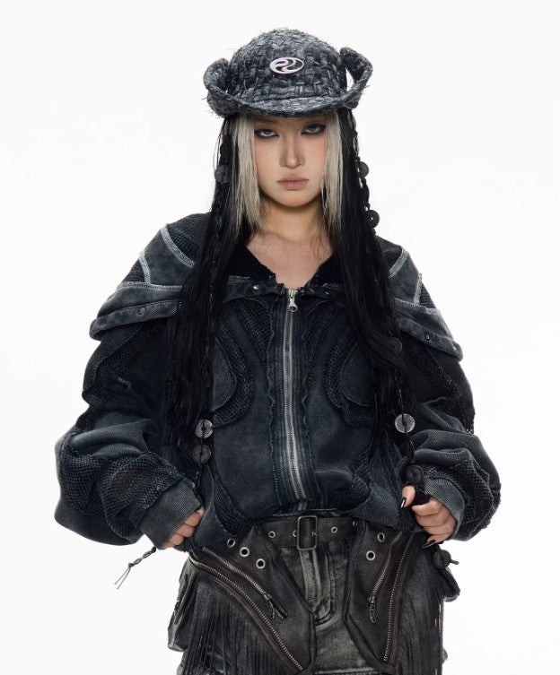 Split Deconstructed Dyed Hoodie With A Zip-up Hood