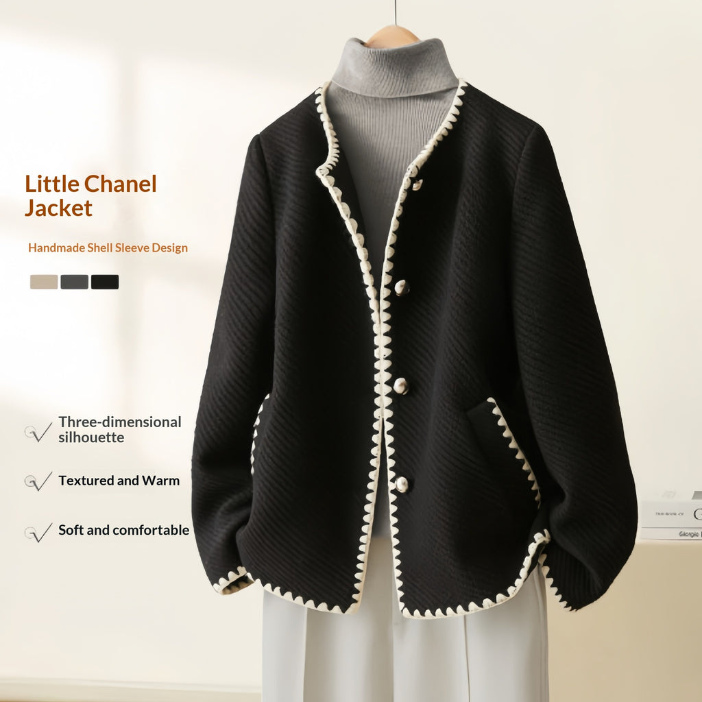 Womens Luxurious Shell-Sleeve Minimalist Wool Coat