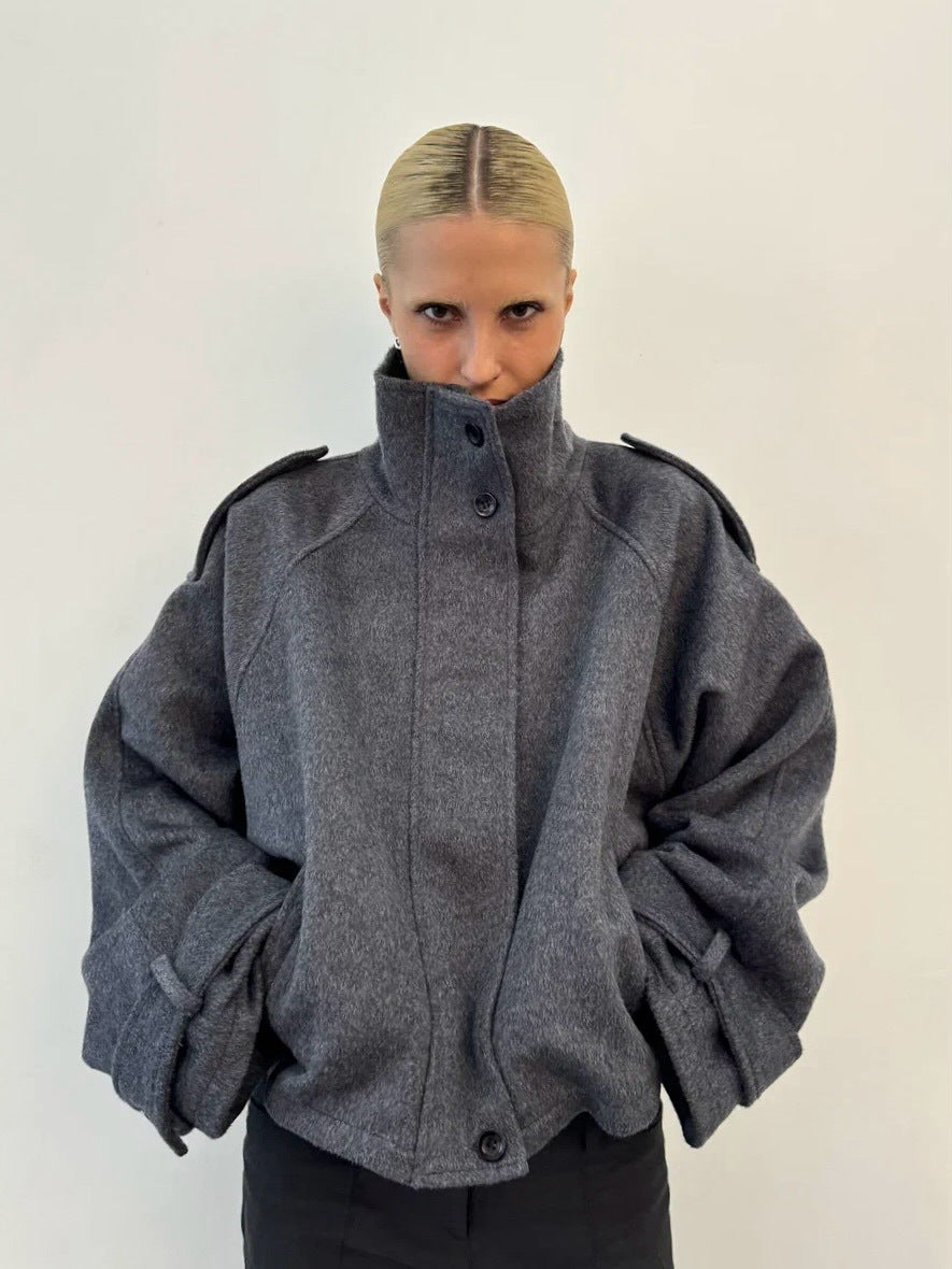 Womens Short Wool Jacket With Zipper