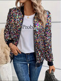 Womens Elegant Fashionable Long Sleeve Jacket With Colorful Sequins