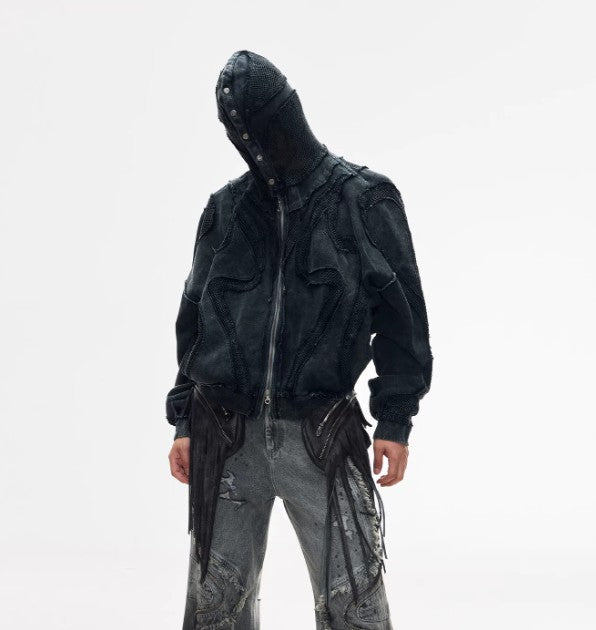 Split Deconstructed Dyed Hoodie With A Zip-up Hood