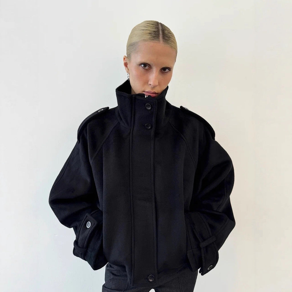 Womens Short Wool Jacket With Zipper