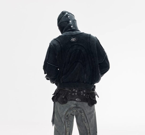 Split Deconstructed Dyed Hoodie With A Zip-up Hood