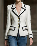 New Womens Elegant Tweed Blazer With Lace Trim