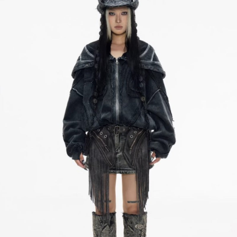 Split Deconstructed Dyed Hoodie With A Zip-up Hood