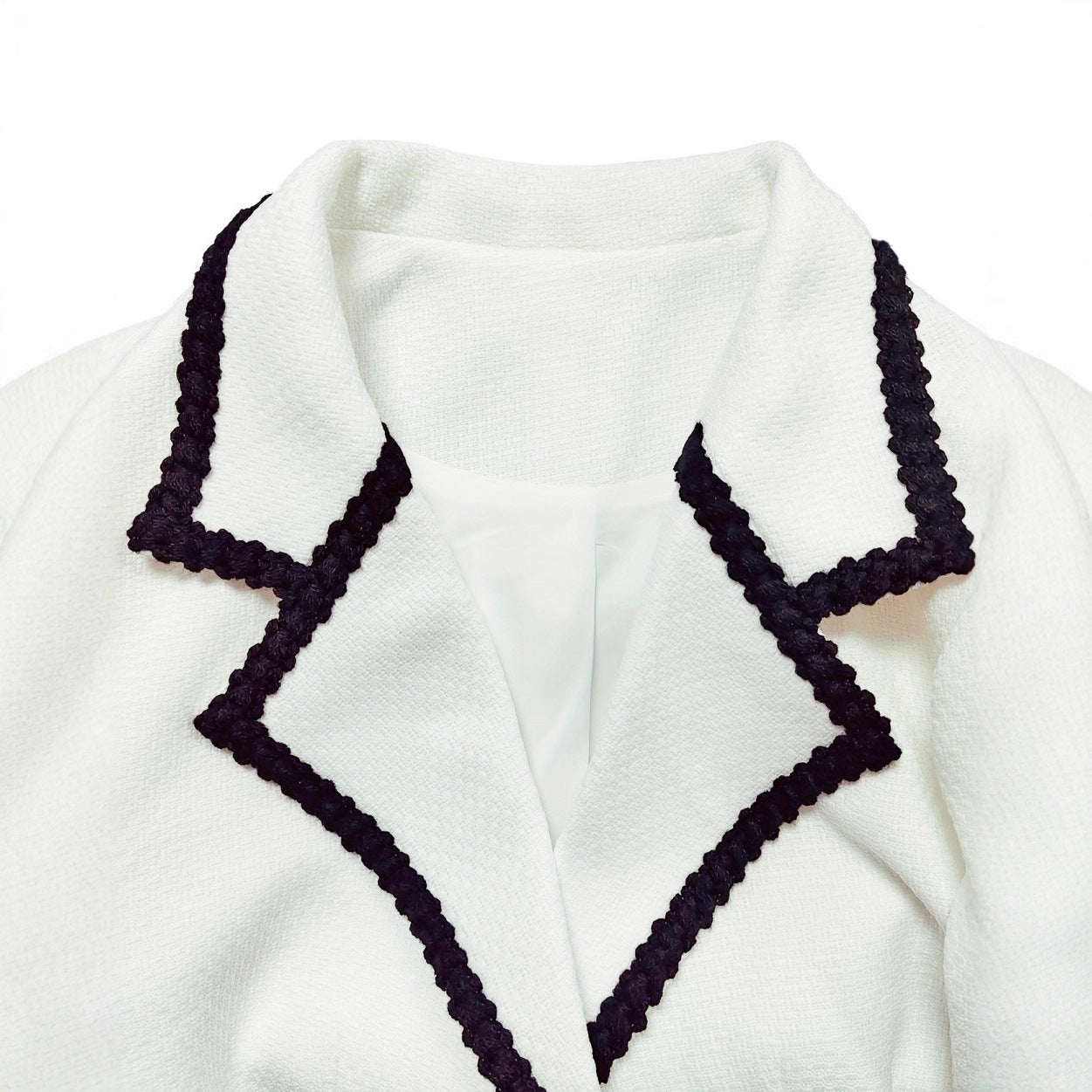 New Womens Elegant Tweed Blazer With Lace Trim