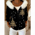 Fashionable 3D Digital Printed Women's Cardigan With Fur Collar And Hooded Sweatshirt