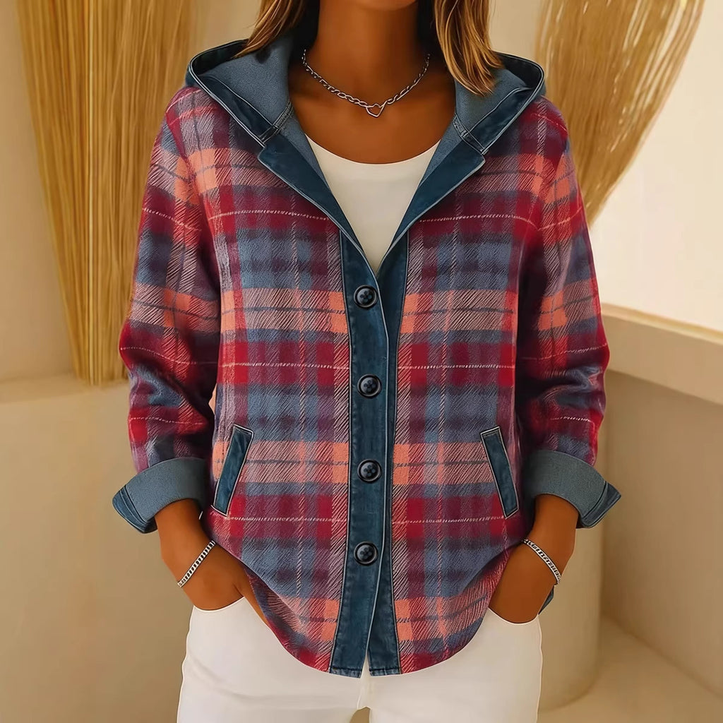 New Womens Trendy Plaid Contrast-color Jacket