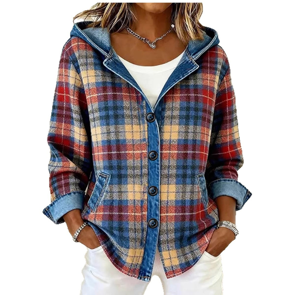 New Womens Trendy Plaid Contrast-color Jacket