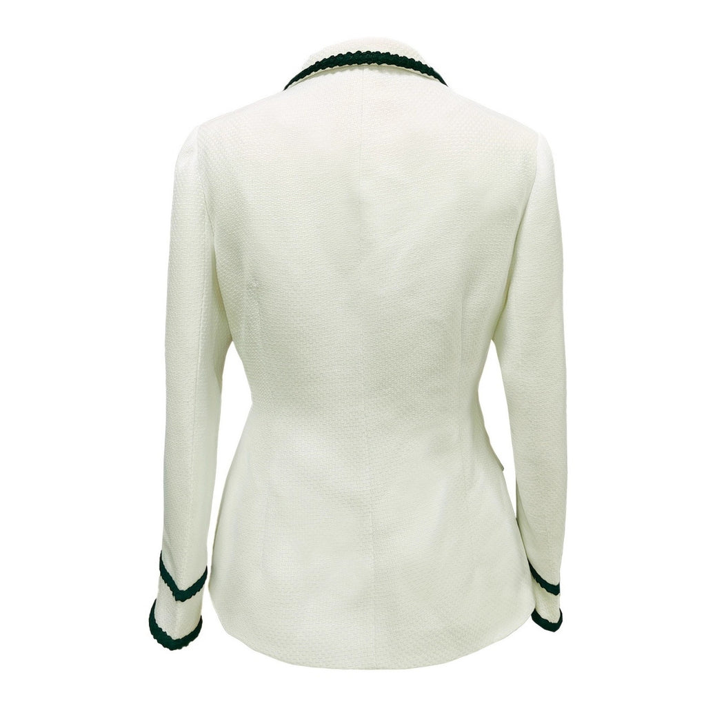 New Womens Elegant Tweed Blazer With Lace Trim