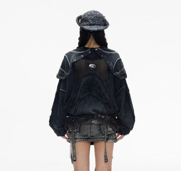 Split Deconstructed Dyed Hoodie With A Zip-up Hood