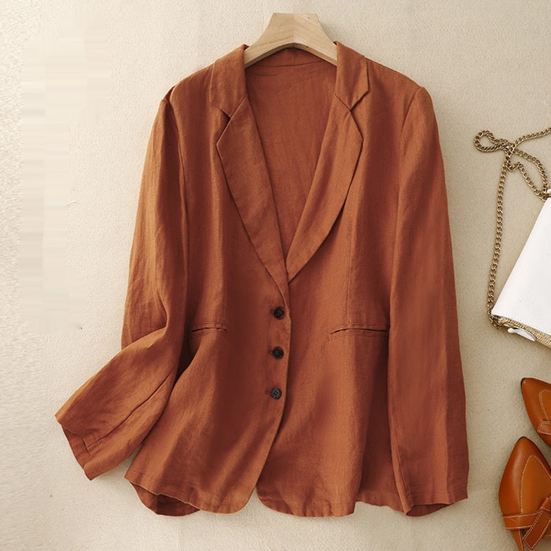 Womens Retro Casual Linen Blazer With A Notch Lapel For Layering