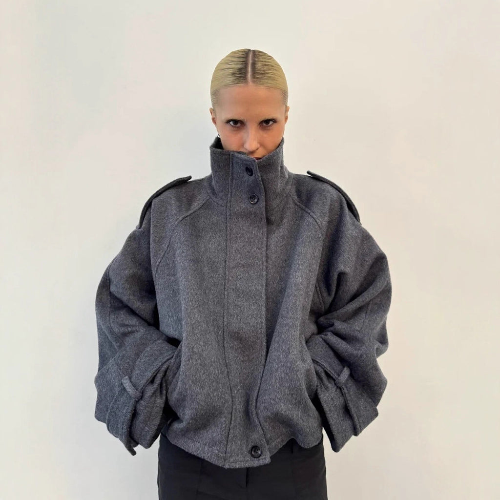 Womens Short Wool Jacket With Zipper