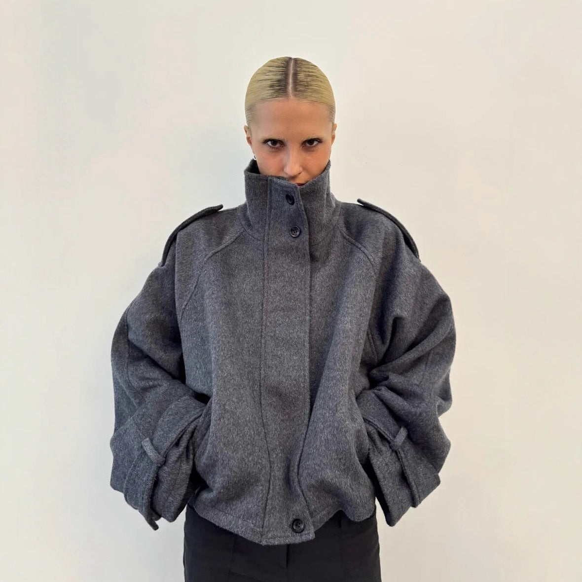 Womens Short Wool Jacket With Zipper