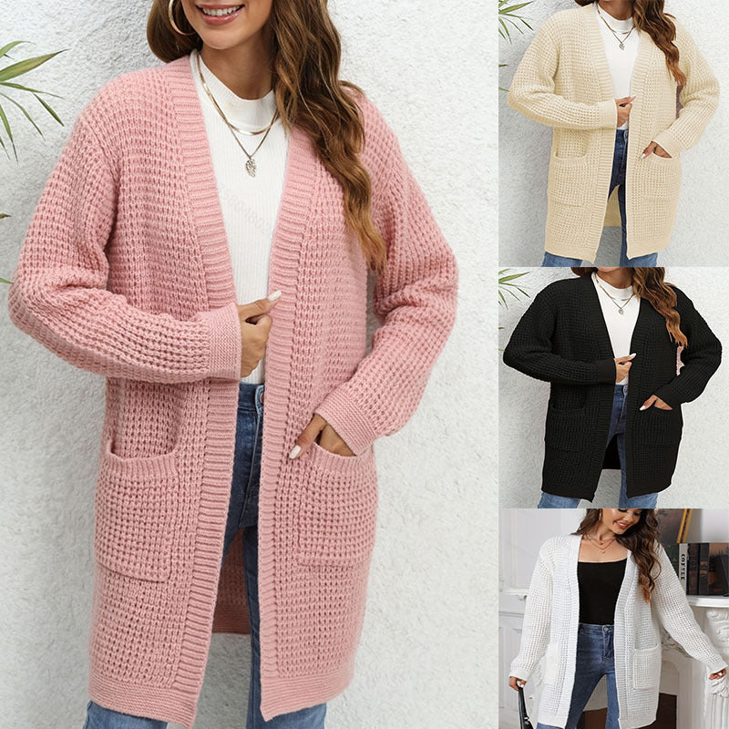 Womens Knitted Long Cable Knit Sweater Coat
