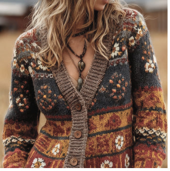 Womens Casual  Versatile V-neck Long-sleeve Loose-fit Sweater Jacket