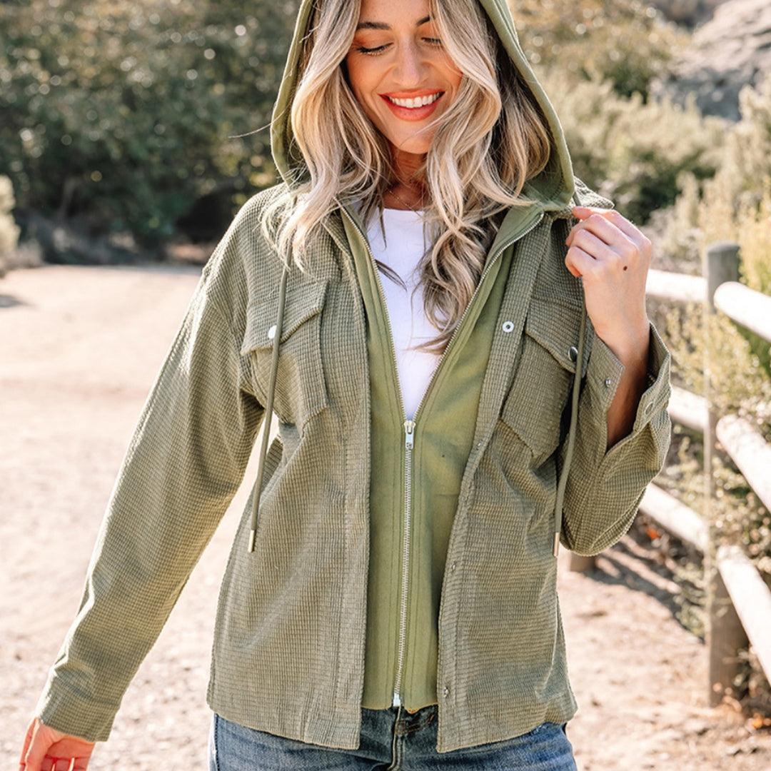 Women's Solid Color Minimalist Texture Hooded Jacket