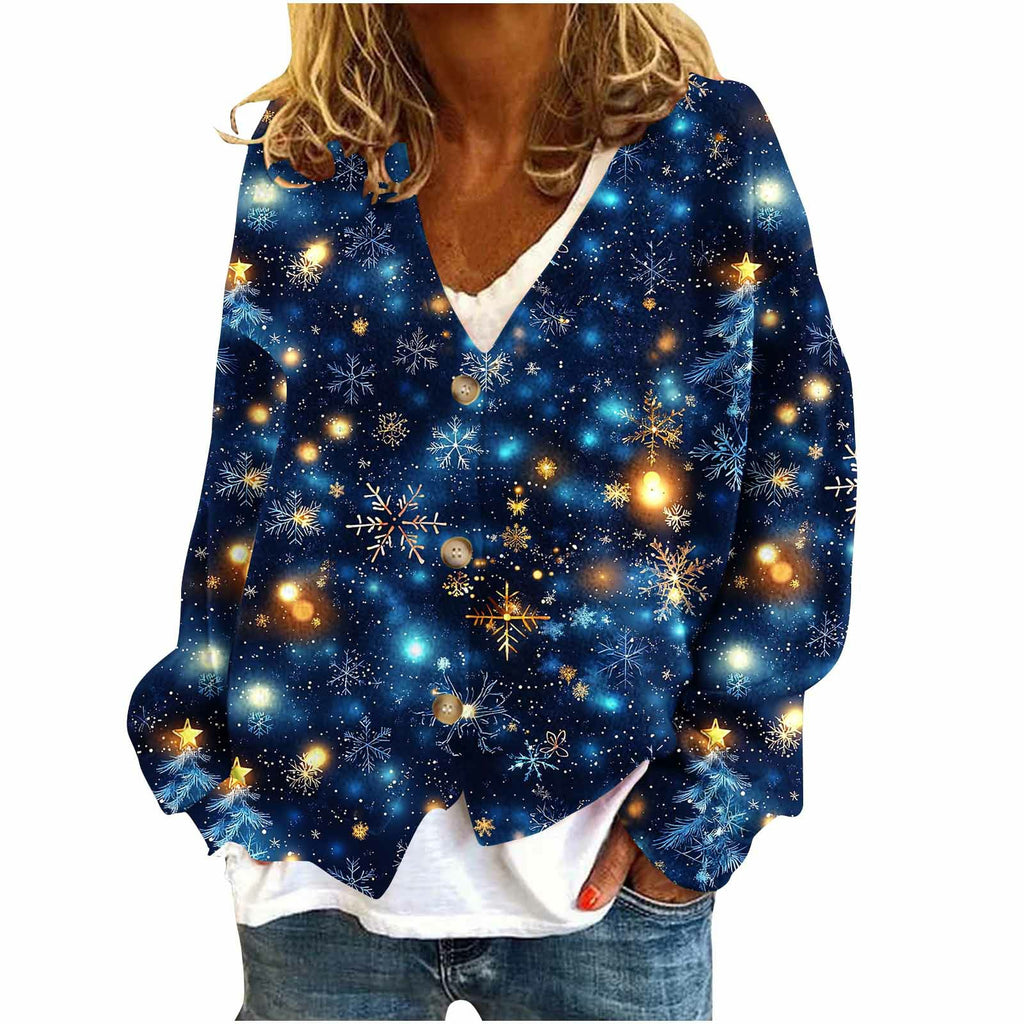 Womens Casual  Versatile V-neck Long-sleeve Loose-fit Sweater Jacket