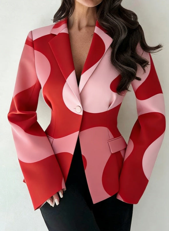 Waist-cinching Lapel Long-sleeved Suit Jacket