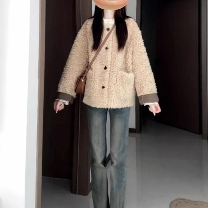 Womens Fluffy Alpaca-fleece Wind- And Down-proof Jacketstylish And Captivating