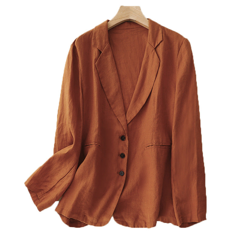 Womens Retro Casual Linen Blazer With A Notch Lapel For Layering