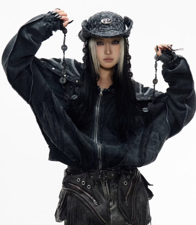 Split Deconstructed Dyed Hoodie With A Zip-up Hood