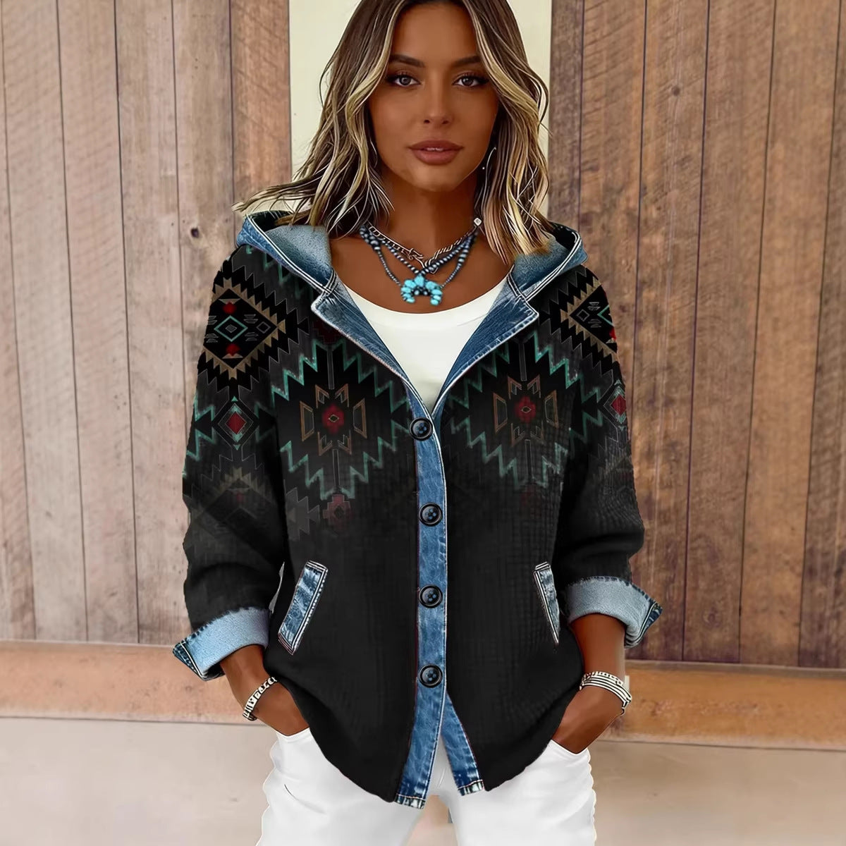 New Womens Trendy Plaid Contrast-color Jacket