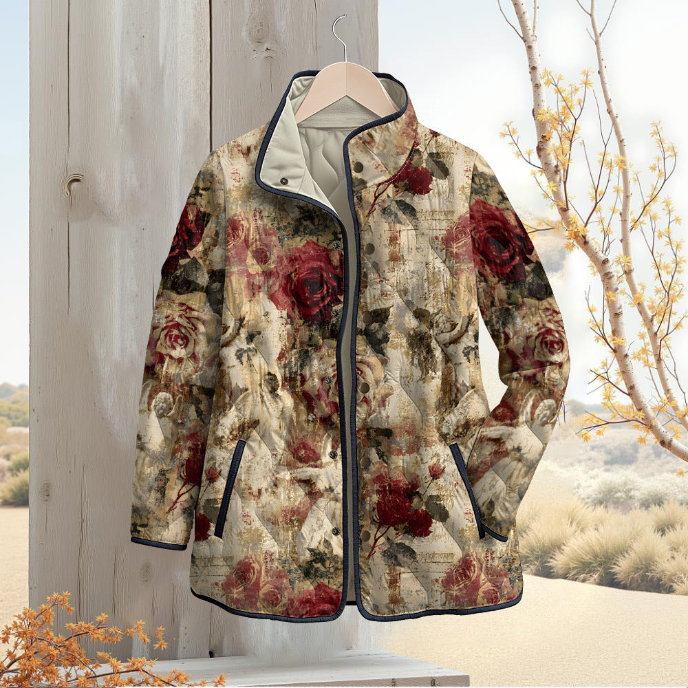 Womens Stylish Cotton-padded Coat With A Fashionable Print