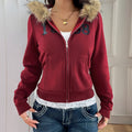Womens French-Elegant Coat With Zipper And Faux Fur Collar